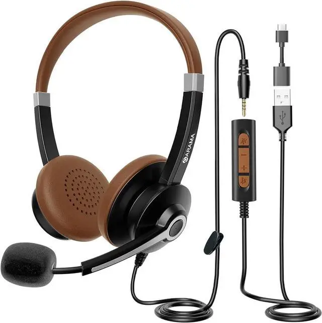 Main image of Arama USB Headset with Mic for PC, USB-C/A & 3.5mm Jack | Noise-canceling mic, Plug-and-play,Comfortable lightweight design, Stereo soundWide compatibility with pc/phones/tablets