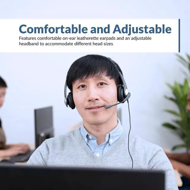 Alt view image 2 of 6 - Cyber Acoustics AC-204 Stereo Headset with Ambidextrous Boom Mic | Great for VoIP and Gaming, Leatherette Earpads, Includes Y-Adapter, PC and Mac Compatible