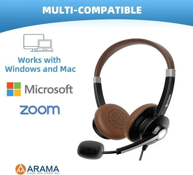 Alt view image 6 of 6 - Arama USB Headset with Mic for PC, USB-C/A & 3.5mm Jack | Noise-canceling mic, Plug-and-play,Comfortable lightweight design, Stereo soundWide compatibility with pc/phones/tablets