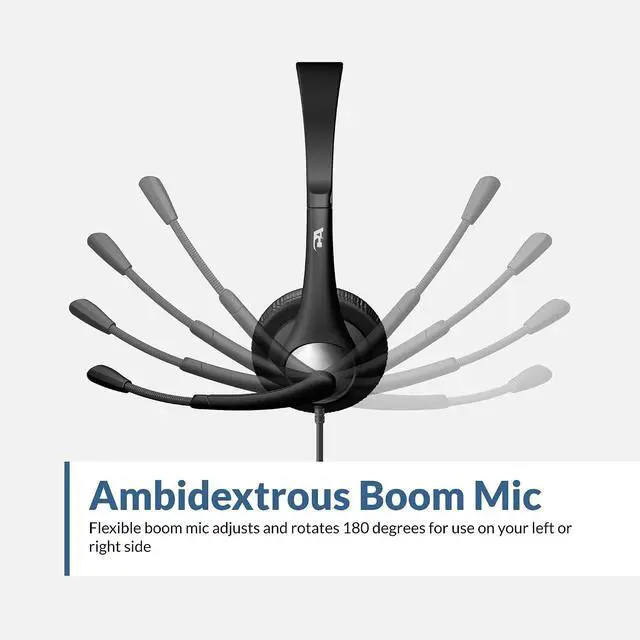 Alt view image 3 of 6 - Cyber Acoustics AC-204 Stereo Headset with Ambidextrous Boom Mic | Great for VoIP and Gaming, Leatherette Earpads, Includes Y-Adapter, PC and Mac Compatible