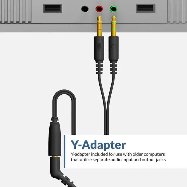 Alt view image 6 of 6 - Cyber Acoustics AC-204 Stereo Headset with Ambidextrous Boom Mic | Great for VoIP and Gaming, Leatherette Earpads, Includes Y-Adapter, PC and Mac Compatible