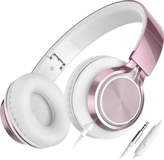 Main image of AILIHEN C8 Wired Headphones with Mic for Kids School,3.5mm Jack, Rose Gold | On-Ear Noise Isolating Headphones with Volume Control, Foldable Corded Headset for Cellphones Chromebook Laptop Computer