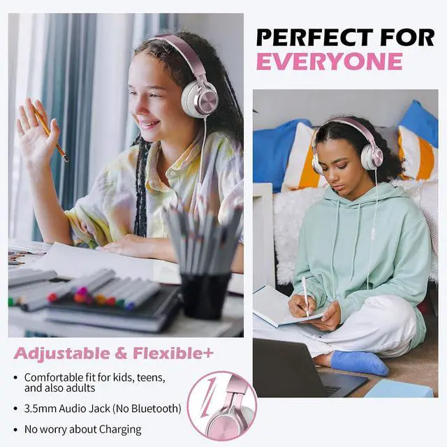 Alt view image 2 of 6 - AILIHEN C8 Wired Headphones with Mic for Kids School,3.5mm Jack, Rose Gold | On-Ear Noise Isolating Headphones with Volume Control, Foldable Corded Headset for Cellphones Chromebook Laptop Computer