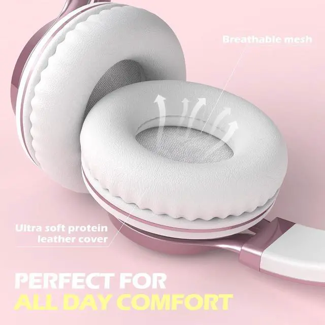 Alt view image 3 of 6 - AILIHEN C8 Wired Headphones with Mic for Kids School,3.5mm Jack, Rose Gold | On-Ear Noise Isolating Headphones with Volume Control, Foldable Corded Headset for Cellphones Chromebook Laptop Computer