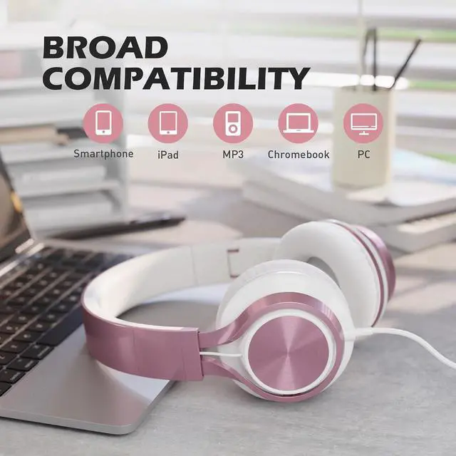 Alt view image 5 of 6 - AILIHEN C8 Wired Headphones with Mic for Kids School,3.5mm Jack, Rose Gold | On-Ear Noise Isolating Headphones with Volume Control, Foldable Corded Headset for Cellphones Chromebook Laptop Computer