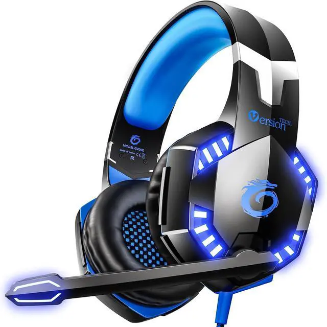 Main image of VersionTECH. G2000 Gaming Headset for PS5 PS4 Xbox One Controller,Bass Surround Noise Cancelling Mic, Over Ear Headphones with LED Lights for Mac Laptop Xbox Series X S Nintendo Switch NES PC Games