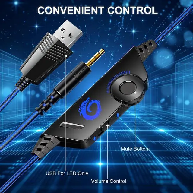 Alt view image 6 of 7 - VersionTECH. G2000 Gaming Headset for PS5 PS4 Xbox One Controller,Bass Surround Noise Cancelling Mic, Over Ear Headphones with LED Lights for Mac Laptop Xbox Series X S Nintendo Switch NES PC Games