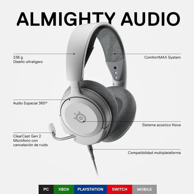 Alt view image 2 of 7 - SteelSeries Arctis Nova 1 Multi-System Gaming Headset Hi-Fi Drivers 360° Spatial Audio Comfort Design Durable Ultra Lightweight Noise-Cancelling Mic PC, PS5/PS4, Switch, Xbox - White