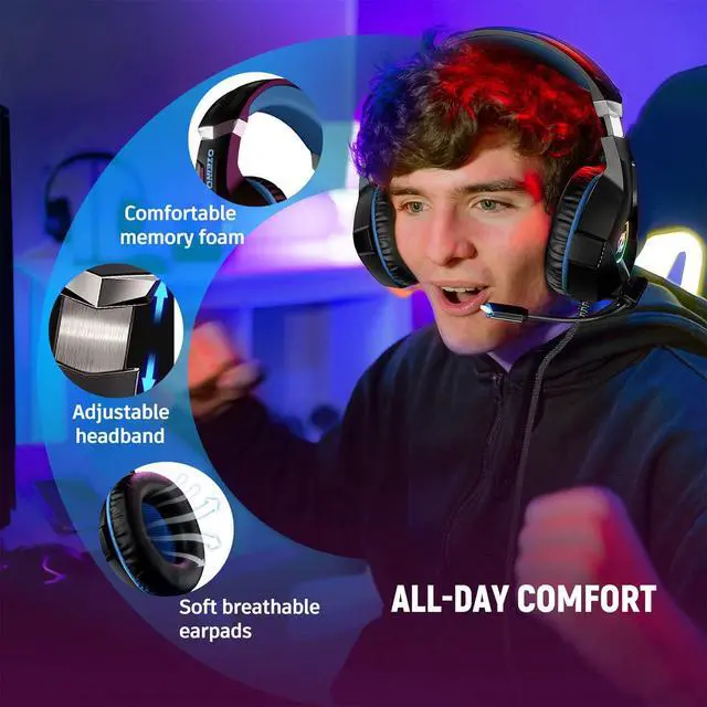 Alt view image 5 of 7 - Ozeino Gaming Headset for PC, Ps4, Ps5, Xbox Headset with 7.1 Surround Sound, Gaming Headphones with Noise Cancelling Mic RGB Light Over Ear Headphones for Xbox Series X/S, Switch-Blue