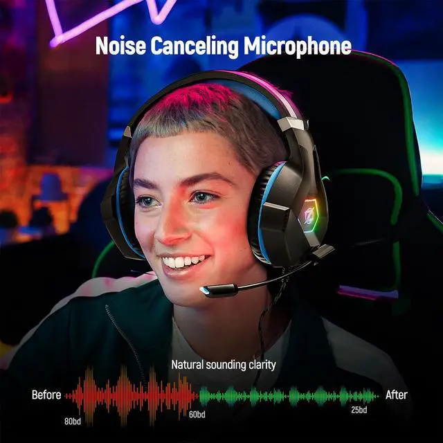 Alt view image 4 of 7 - Ozeino Gaming Headset for PC, Ps4, Ps5, Xbox Headset with 7.1 Surround Sound, Gaming Headphones with Noise Cancelling Mic RGB Light Over Ear Headphones for Xbox Series X/S, Switch-Blue