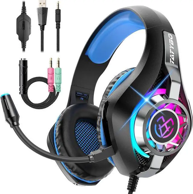 Main image of Tatybo Gaming Headset for PS5 PC, Noise Canceling Mic, RGB, Black Blue | Over Ear, Deep Bass Stereo Sound for FPS, Battle Royale, Lightweight Headset for Xbox, PS4, Mobile, Nintendo, 3.5mm devices