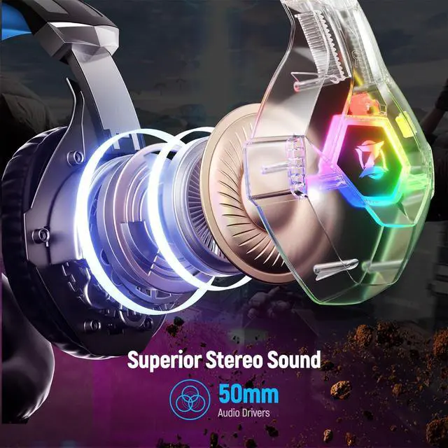 Alt view image 3 of 7 - Ozeino Gaming Headset for PC, Ps4, Ps5, Xbox Headset with 7.1 Surround Sound, Gaming Headphones with Noise Cancelling Mic RGB Light Over Ear Headphones for Xbox Series X/S, Switch-Blue