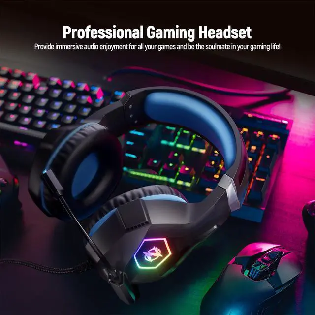 Alt view image 7 of 7 - Ozeino Gaming Headset for PC, Ps4, Ps5, Xbox Headset with 7.1 Surround Sound, Gaming Headphones with Noise Cancelling Mic RGB Light Over Ear Headphones for Xbox Series X/S, Switch-Blue