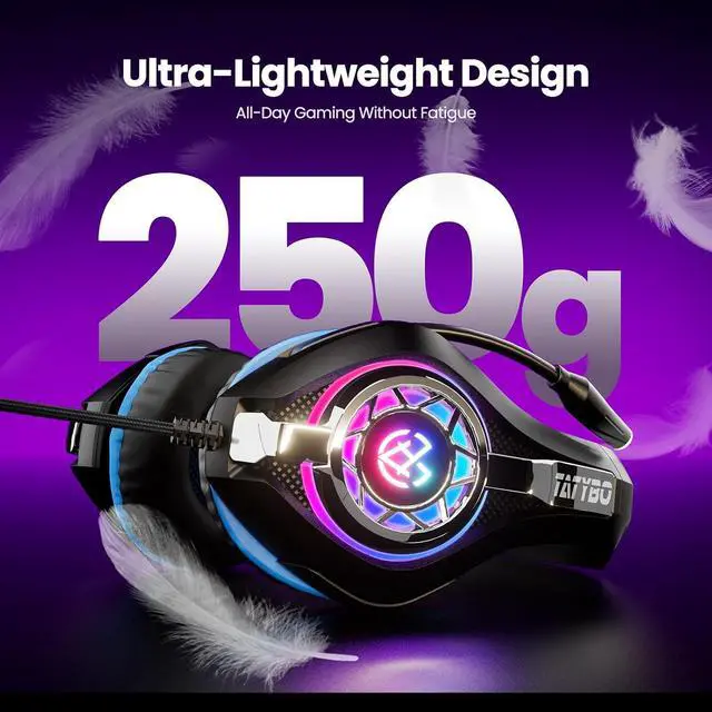 Alt view image 4 of 7 - Tatybo Gaming Headset for PS5 PC, Noise Canceling Mic, RGB, Black Blue | Over Ear, Deep Bass Stereo Sound for FPS, Battle Royale, Lightweight Headset for Xbox, PS4, Mobile, Nintendo, 3.5mm devices
