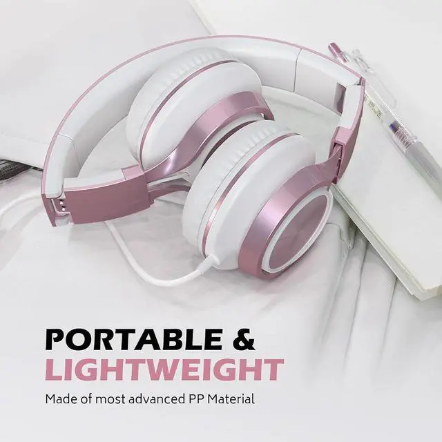 Alt view image 6 of 6 - AILIHEN C8 Wired Headphones with Mic for Kids School,3.5mm Jack, Rose Gold | On-Ear Noise Isolating Headphones with Volume Control, Foldable Corded Headset for Cellphones Chromebook Laptop Computer