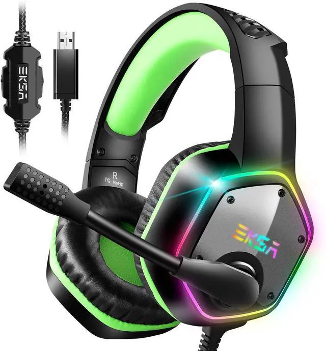 Alt view image 4 of 7 - EKSA E1000 Gaming Headset, Computer Headphones with Noise Canceling Mic & RGB Light, Compatible with PC, PS4, PS5, Laptop