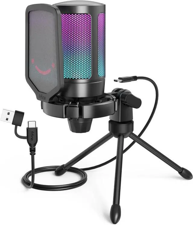 Main image of FIFINE AmpliGame A6V USB Gaming Microphone, Condenser RGB Mic for Streaming | Quick Mute, RGB, Gain Control, Tripod Stand, Pop Filter, Shock Mount, for PC/PS5 Discord Twitch Podcasts Videos YouTube