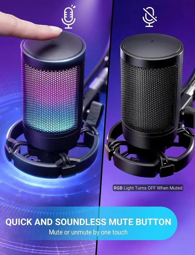 Alt view image 4 of 7 - FIFINE AmpliGame A6V USB Gaming Microphone, Condenser RGB Mic for Streaming | Quick Mute, RGB, Gain Control, Tripod Stand, Pop Filter, Shock Mount, for PC/PS5 Discord Twitch Podcasts Videos YouTube