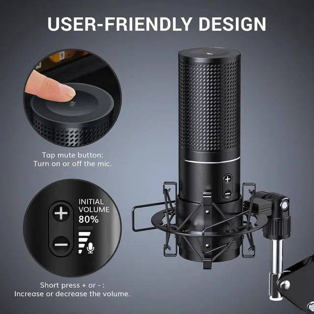Alt view image 5 of 7 - TONOR USB Podcast Microphone, Gaming PC Studio Streaming Mic Kit for Gamer, Recording Condenser Equipment Cardioid Microfono for Singing, YouTube, 200 cm/78inch Cable, with Adjustable Arm Stand, Q9