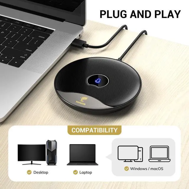Alt view image 3 of 7 - TONOR USB Conference Microphone, 360° Omnidirectional PC Computer Condenser Mic with Mute Button for Online Meeting/Class, Zoom Call, Skype Chatting, Plug & Play (TM20)