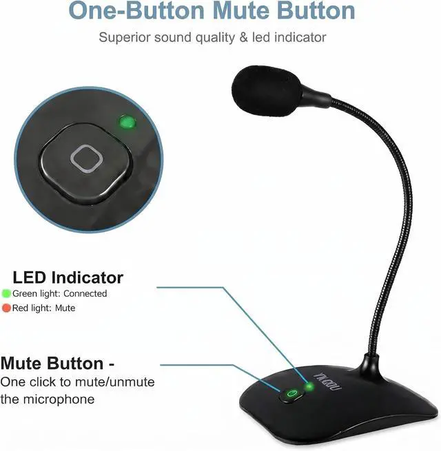 Alt view image 4 of 6 - USB Microphone, 360 Degree Adjustable Gooseneck Design | PC Microphone with Mute Button & LED Indicator, Noise-Canceling Technology, Plug & Play, Compatible with Windows & MacOS
