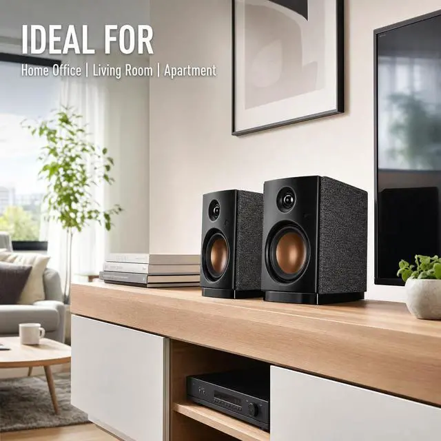 Alt view image 7 of 7 - HiVi-Swans OS-10 HiFi Stereo Speakers, Bluetooth 5.0 Active Computer Bookshelf Speakers - 4'' Dynamic Woofer, Powered Desk Speakers 62w RMS with Touch Control for PC/Phone/TV - Black