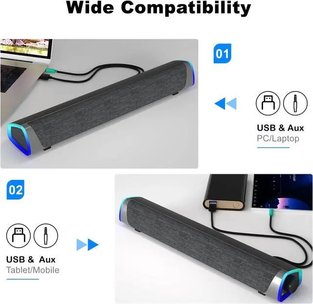 Alt view image 6 of 7 - SOULION R30 Computer Speakers for Desktop PC, Wired USB Powered 3.5mm Aux