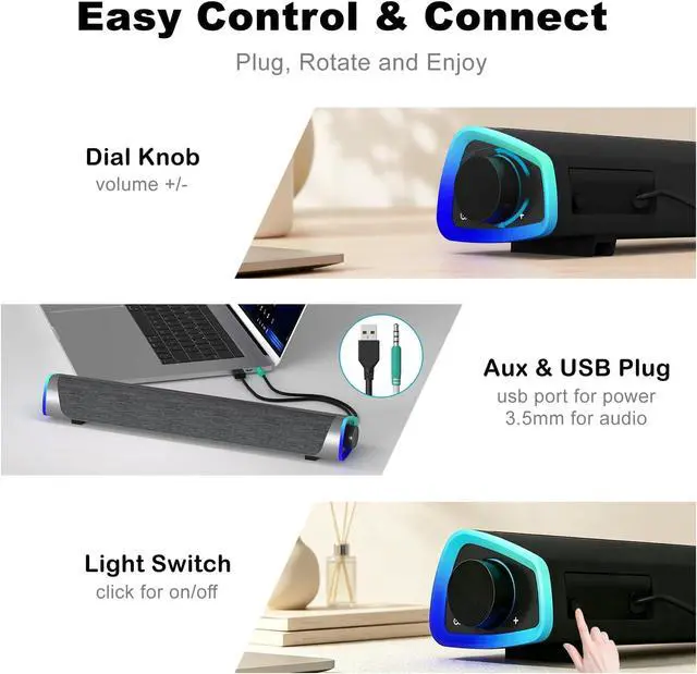 Alt view image 5 of 7 - SOULION R30 Computer Speakers for Desktop PC, Wired USB Powered 3.5mm Aux