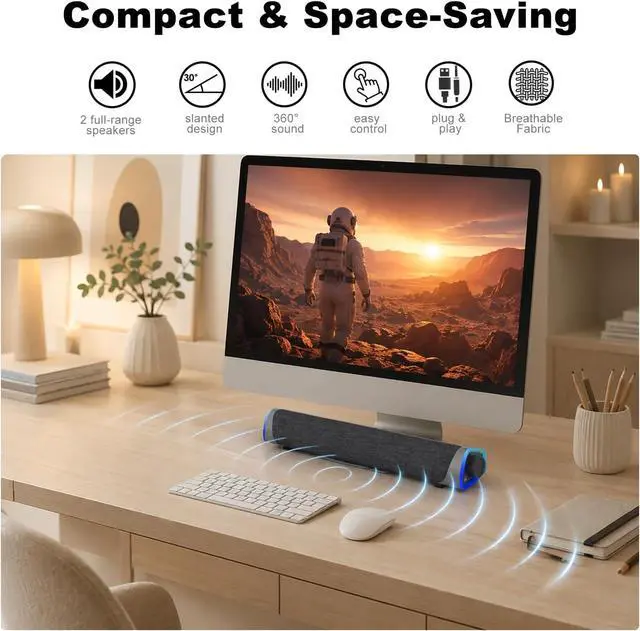 Alt view image 7 of 7 - SOULION R30 Computer Speakers for Desktop PC, Wired USB Powered 3.5mm Aux