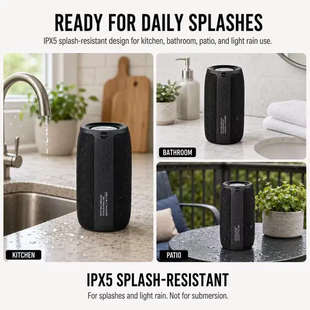 Alt view image 3 of 7 - Musibaby M68 Bluetooth Speaker, 12W, IPX5, Black