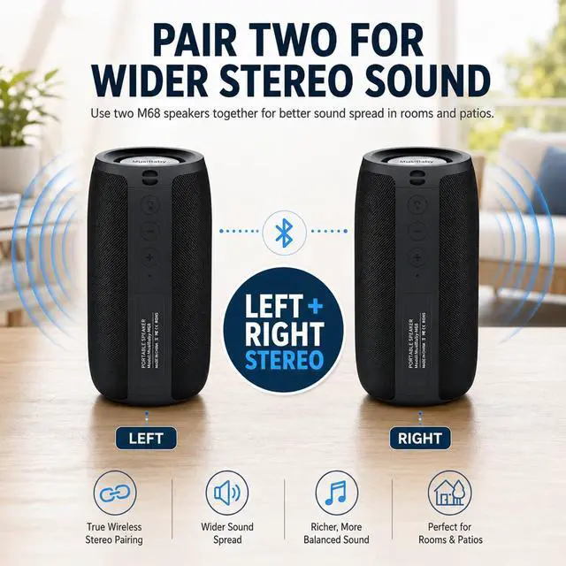 Alt view image 6 of 7 - Musibaby M68 Bluetooth Speaker, 12W, IPX5, Black