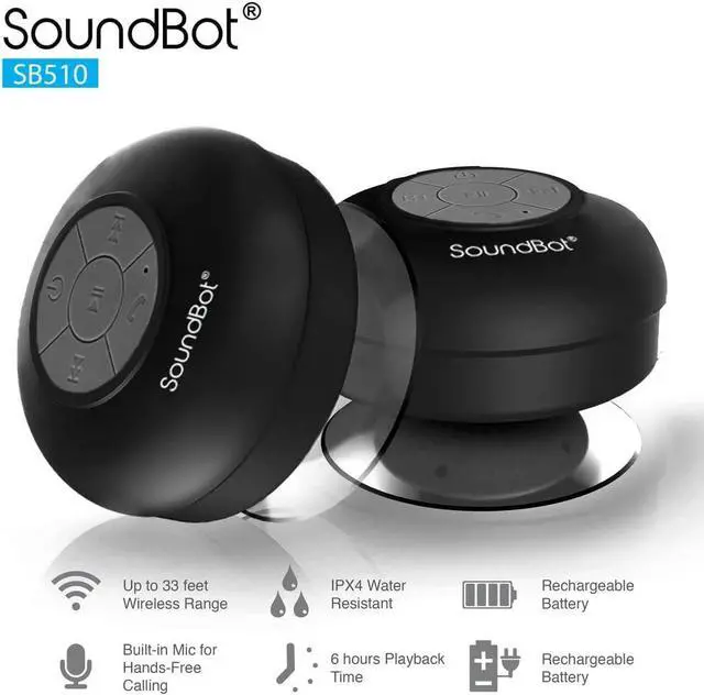 Alt view image 4 of 7 - Soundbot® Waterproof Shower Speaker HD Water Resistant Bluetooth Handsfree Portable with Loud Clear Sounds 6+hrs of Playtime, Wireless Suction Cup Small Durable for Outdoors Travel Home SB510 (Black)