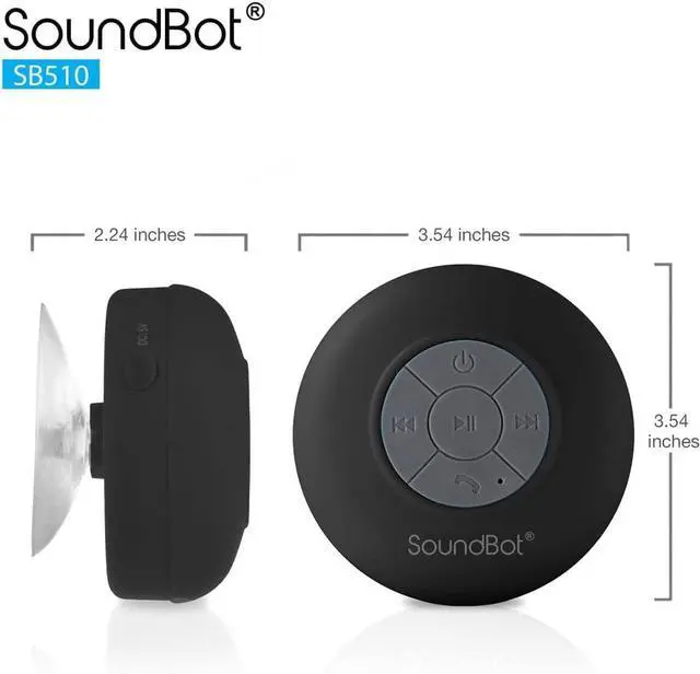 Alt view image 7 of 7 - Soundbot® Waterproof Shower Speaker HD Water Resistant Bluetooth Handsfree Portable with Loud Clear Sounds 6+hrs of Playtime, Wireless Suction Cup Small Durable for Outdoors Travel Home SB510 (Black)
