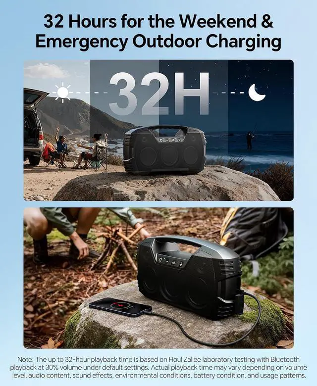 Alt view image 4 of 7 - Outdoor Bluetooth Speaker, IPX7 Waterproof, 90W Peak, 32H, Black