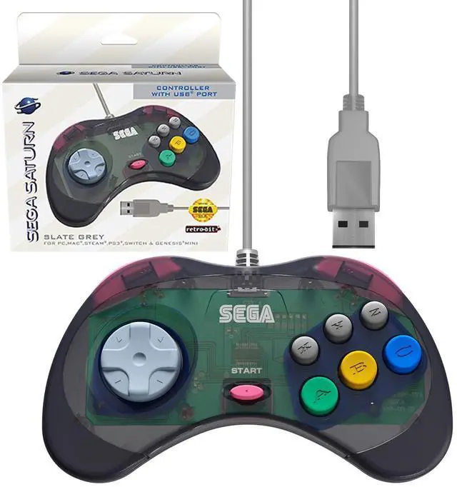 Main image of Retro-Bit SEGA Saturn Wired USB Controller - (Slate Grey)