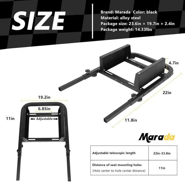 Alt view image 5 of 6 - Marada Racing Simulator Seat Mounting Frame DIY Adjustable & Portable