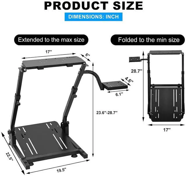 Alt view image 2 of 7 - CXRCY Racing Wheel Stand, Adj Height & Foldable for G920 G29 G27 G25