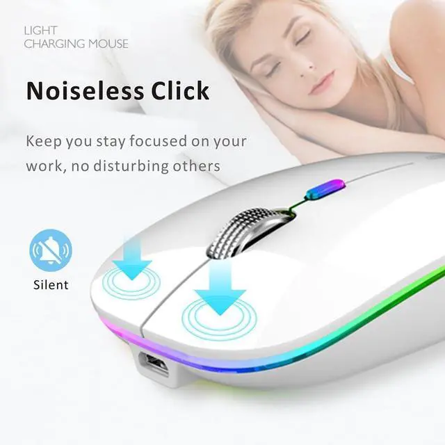 Alt view image 3 of 6 - Uiosmuph LED Wireless Mouse, G12 Slim Rechargeable Silent Mouse - White