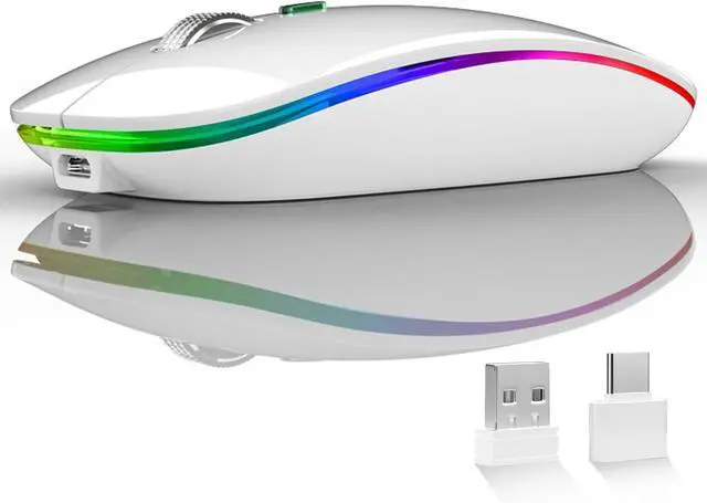 Main image of Uiosmuph LED Wireless Mouse, G12 Slim Rechargeable Silent Mouse - White
