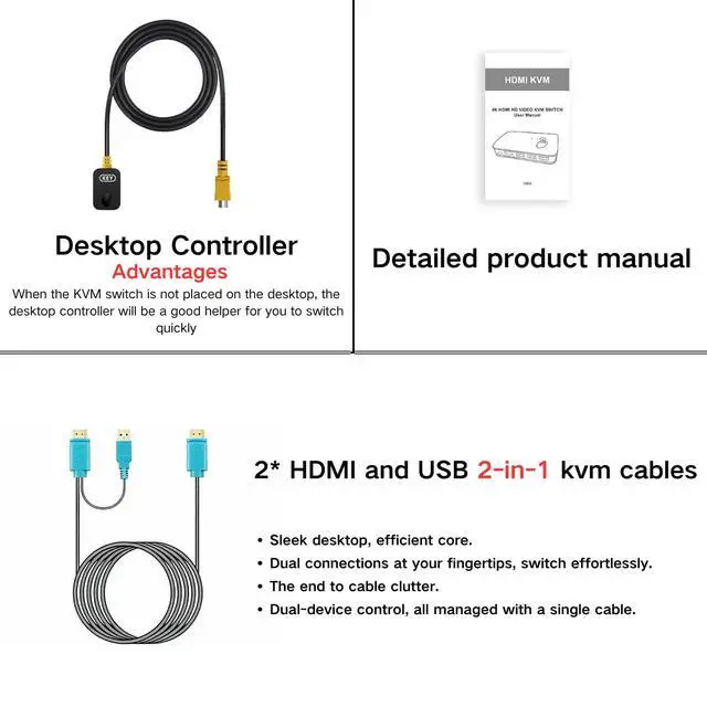 Alt view image 5 of 7 - DGODRT HDMI USB KVM Switch 2 Port Selector Box for 2 Computers Share Keyboard Mouse Printer and 1 HD 4K Monitor, 2 KVM Cables Included