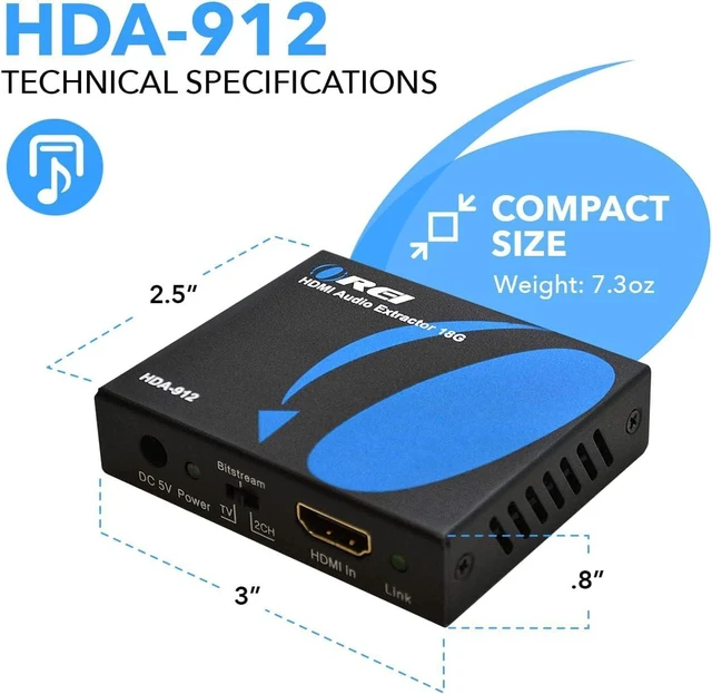 Alt view image 3 of 7 - OREI 4K@60Hz HDMI Audio Converter Extractor- SPDIF & 3.5mm Output, HDCP 2.2