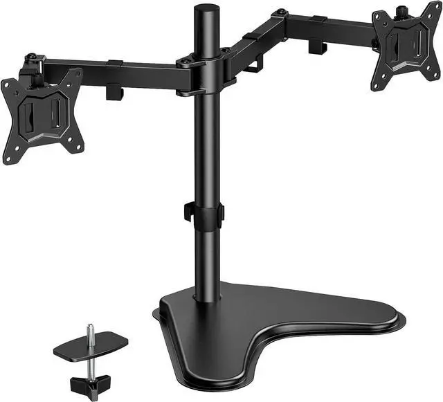Main image of HUANUO 32 inches Dual Monitor Stand up to 17.6lbs per Arm, High-Grade Aluminum Free Standing Dual Monitors Mount for 2 Screens. Fully Adjustable Dual Monitor Stand for Desk with Tilt, Swivel, Rotation