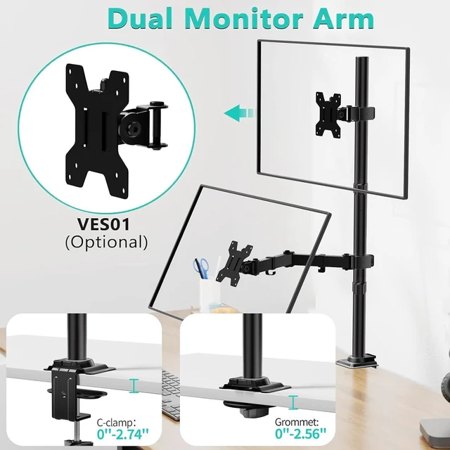 Alt view image 6 of 7 - WALI Tall Monitor Arm Mount for Desk for 13-34 inch Screens, 22 lbs per Arm