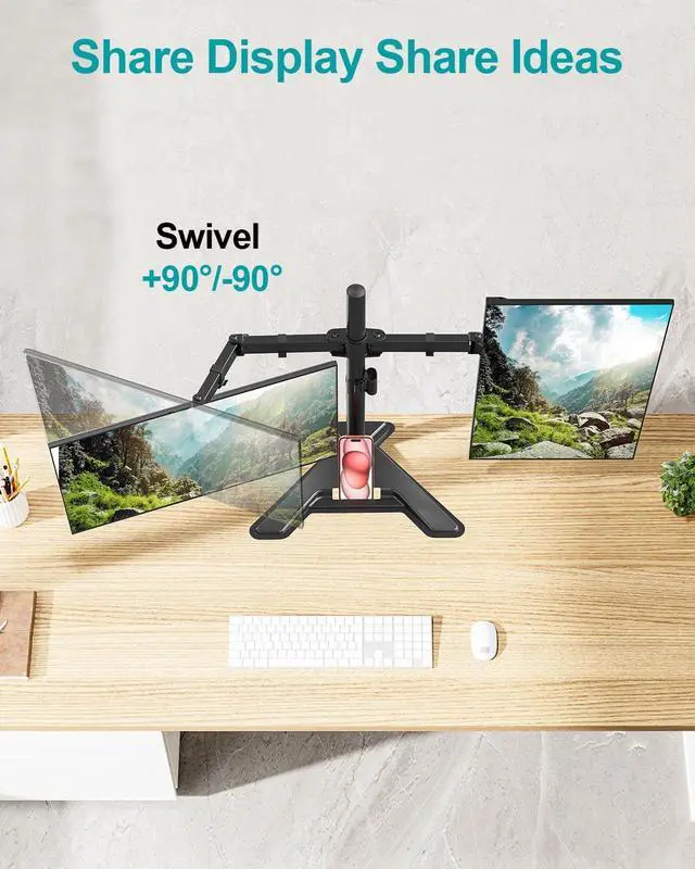 Alt view image 4 of 7 - MOUNT PRO Dual Monitor Stand, Free-Standing Full Motion Monitor Desk Mount Fits 2 Screens up to 27 inches,17.6lbs with Height Adjustable, Swivel, Tilt, Rotation, VESA 75x75 100x100, Black