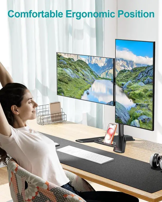 Alt view image 5 of 7 - MOUNT PRO Dual Monitor Stand, Free-Standing Full Motion Monitor Desk Mount Fits 2 Screens up to 27 inches,17.6lbs with Height Adjustable, Swivel, Tilt, Rotation, VESA 75x75 100x100, Black