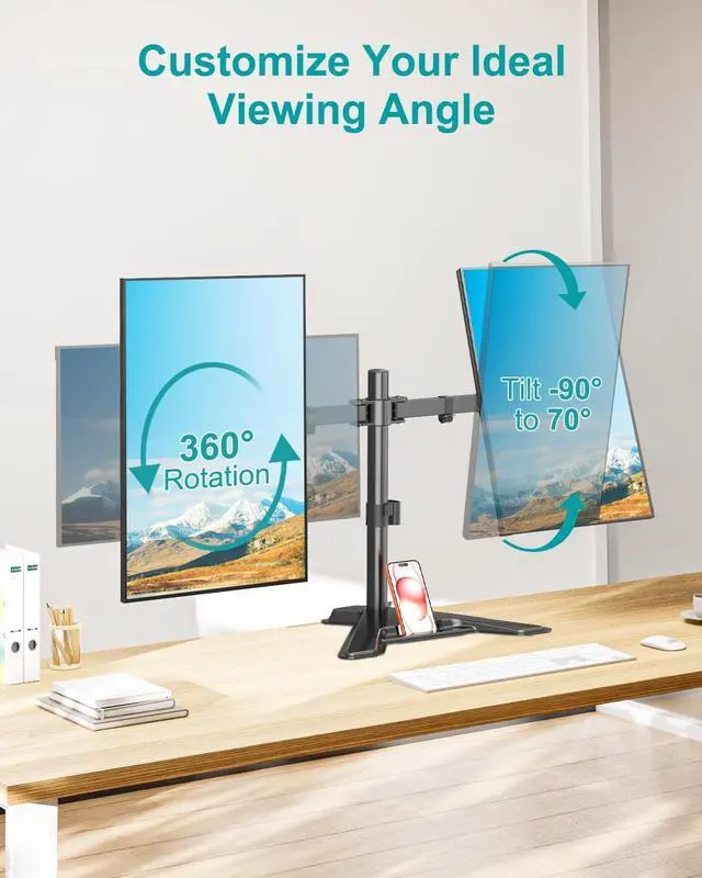 Alt view image 6 of 7 - MOUNT PRO Dual Monitor Stand, Free-Standing Full Motion Monitor Desk Mount Fits 2 Screens up to 27 inches,17.6lbs with Height Adjustable, Swivel, Tilt, Rotation, VESA 75x75 100x100, Black