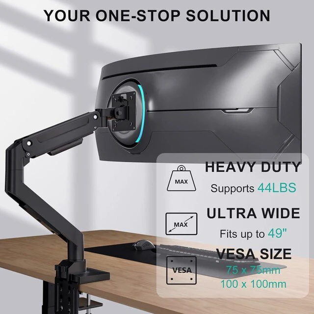 Alt view image 2 of 7 - WALI Heavy Duty Monitor Arm for 13-49 inch 1000R Curved Screen, up to 44lbs