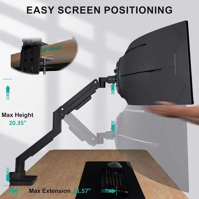 Alt view image 5 of 7 - WALI Heavy Duty Monitor Arm for 13-49 inch 1000R Curved Screen, up to 44lbs