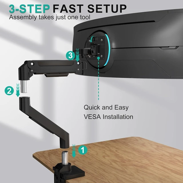 Alt view image 6 of 7 - WALI Heavy Duty Monitor Arm for 13-49 inch 1000R Curved Screen, up to 44lbs