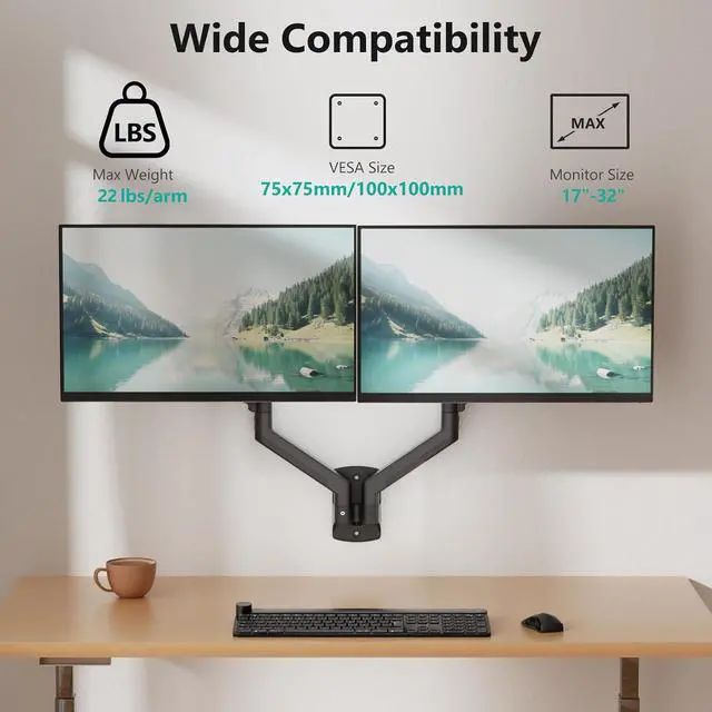 Alt view image 2 of 7 - WALI Dual Monitor Wall Mount for 17-32 inch Screens, up to 22 lbs per Arm